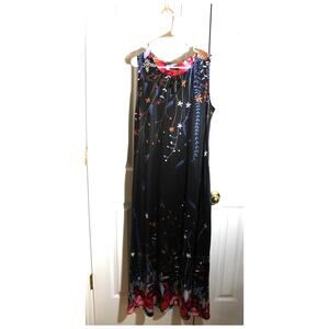 Reborn Black Floral Print Sleeveless Midi Dress sz L NEW